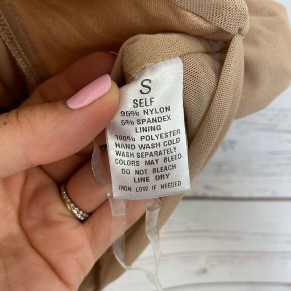 Windsor S Nude Tan Mesh Drape Sweetheart Corset Crop Tank Top - Picture 7 of 8